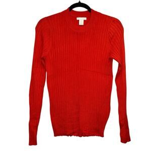 H&M Orange Ribbed Knit Sweater Medium Fitted Long‎ Sleeve Crewneck